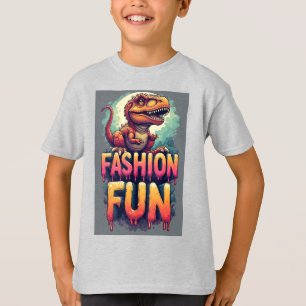 Colourful Cute T-Rex With Fashion Fun Typography T-Shirt