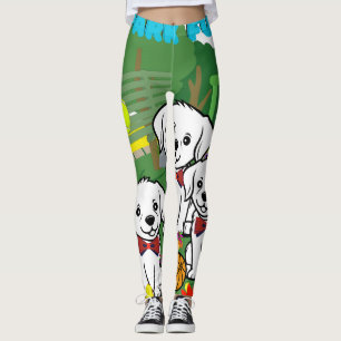 Colourful Cute Trendy White Puppies Park Women Leggings