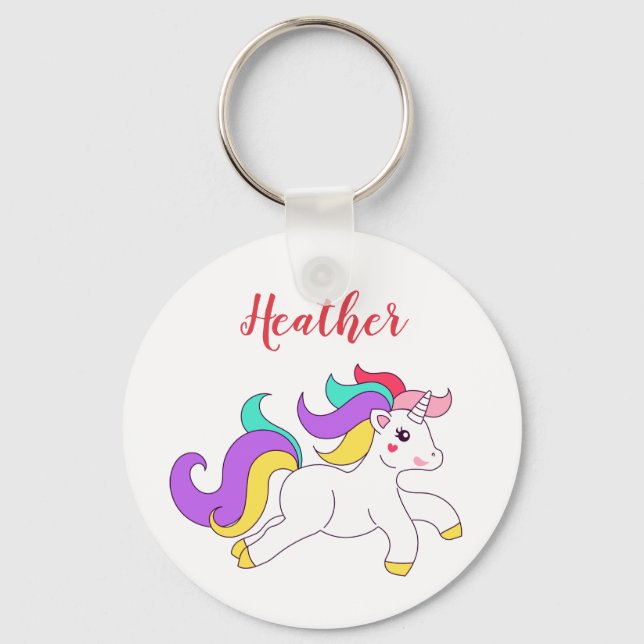 Colourful Cute Unicorn Custom Name Keychain (Front)