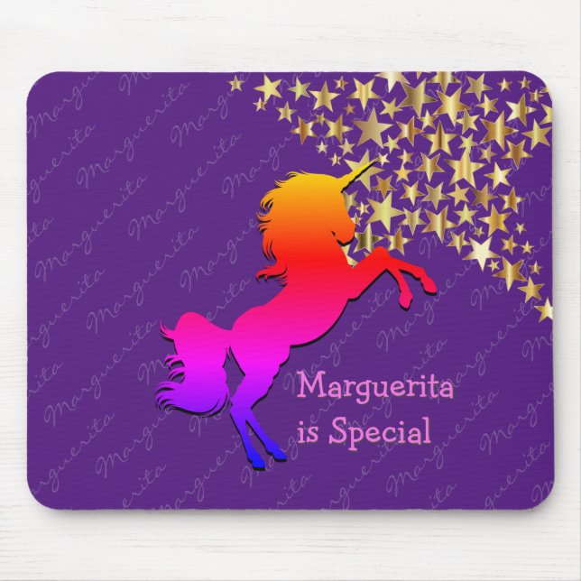 Colourful, cute UNICORN Personalized PURPLE Mouse Pad (Front)