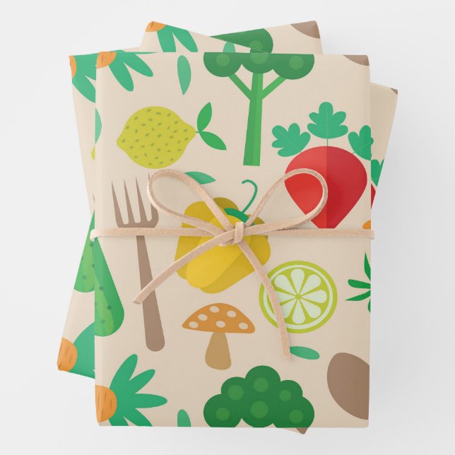 Colourful Cute Vegetable Pattern  Wrapping Paper Sheet (In situ)