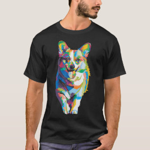 Colourful Cute Welsh Corgi Dog Geometric Rainbow P T-Shirt