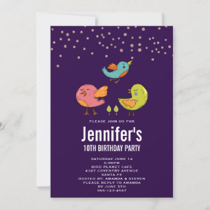 Colourful Cute Whimsical Birds Birthday Invitation