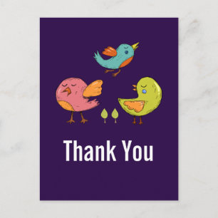 Colourful Cute Whimsical Birds Thank You Postcard