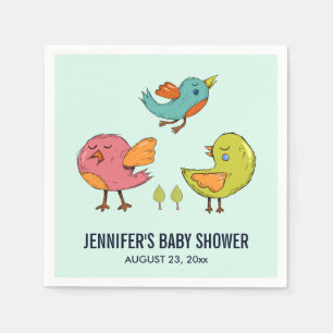 Colourful Cute Whimsical Birds Trio Baby Shower Napkin