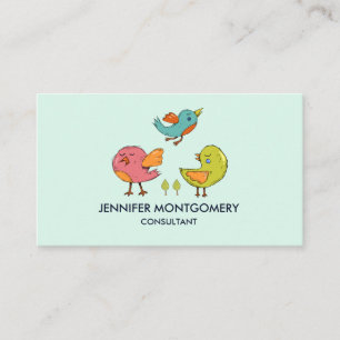 Colourful Cute Whimsical Birds Trio Business Card