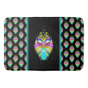 Colourful Cyan and Black Oracle Owl Bath Mat