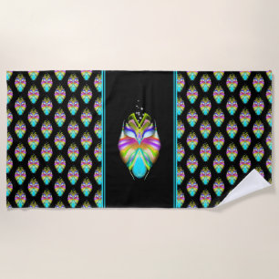 Colourful Cyan and Black Oracle Owl Beach Towel