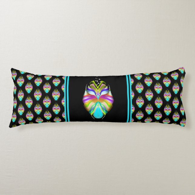 Colourful Cyan and Black Oracle Owl Body Pillow (Front)