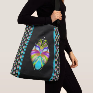 Colourful Cyan and Black Oracle Owl Crossbody Bag