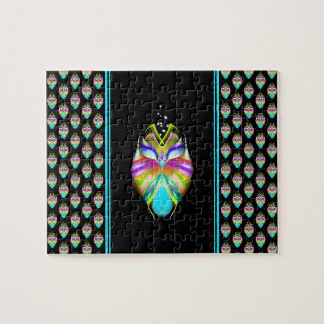 Colourful Cyan and Black Oracle Owl Jigsaw Puzzle (Horizontal)