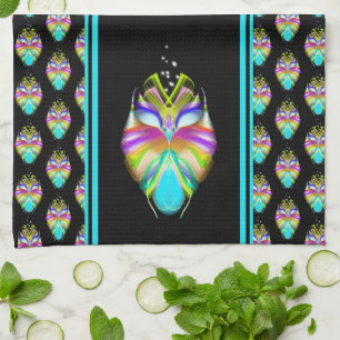 Colourful Cyan and Black Oracle Owl Kitchen Towel