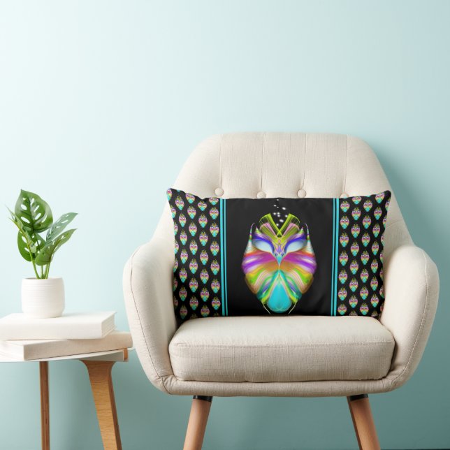 Colourful Cyan and Black Oracle Owl Lumbar Pillow (Chair)