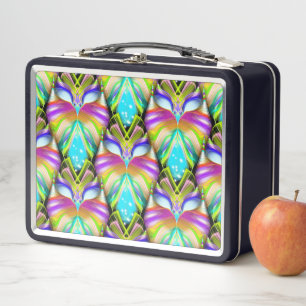 Colourful Cyan and Black Oracle Owl Pattern Metal Lunch Box