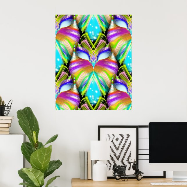 Colourful Cyan and Black Oracle Owl Pattern Poster (Home Office)