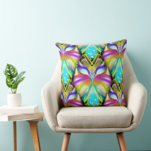 Colourful Cyan and Black Oracle Owl Pattern Throw Pillow