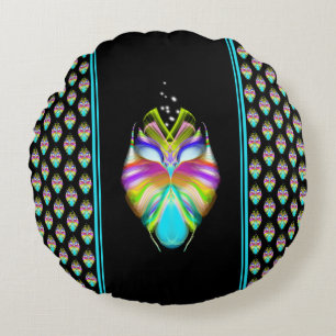 Colourful Cyan and Black Oracle Owl Round Pillow