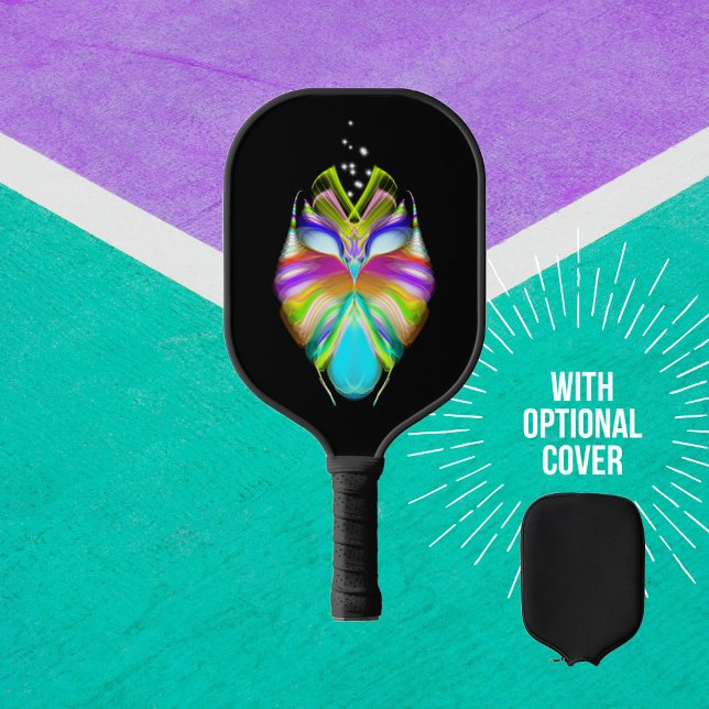 Colourful Cyan Black Oracle Owl Pickleball Paddle (Creator Uploaded)