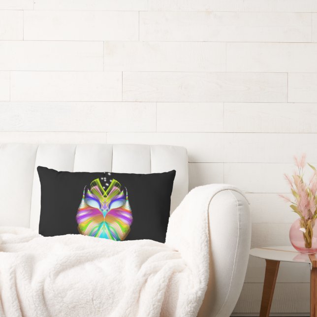 Colourful Cyan Black Oracle Owl Two Looks in One Lumbar Pillow (Couch)