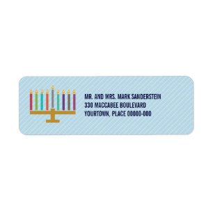 Colourful Cyan Menorah Hanukkah Return Address