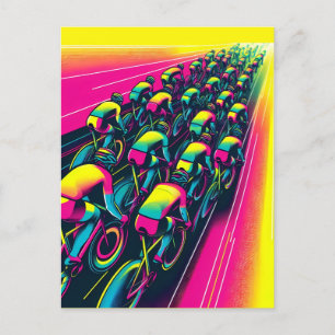 Colourful cycling road race postcard