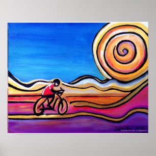 Colourful Cyclist - Acrylic Painting (20 x 16) Poster