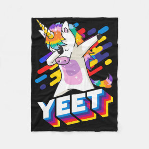Colourful Dabbing Dancing Unicorn Celebration Yeet Fleece Blanket