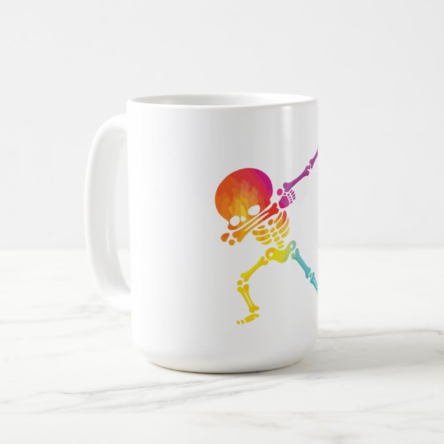 Colourful Dabbing Skeleton Coffee Mug (Front Left)