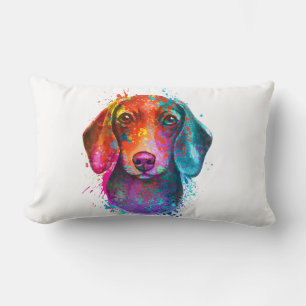 Colourful Dachshund Dog Art Illustration Lumbar Pillow