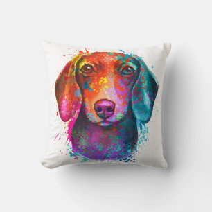 Colourful Dachshund Dog Art Illustration Throw Pillow