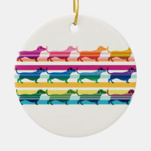 Colourful Dachshund Pattern Retro Stripes Ceramic Ornament