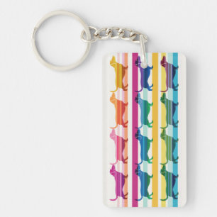 Colourful Dachshund Pattern Retro Stripes Keychain