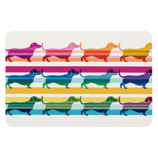 Colourful Dachshund Pattern Retro Stripes Magnet (Horizontal)