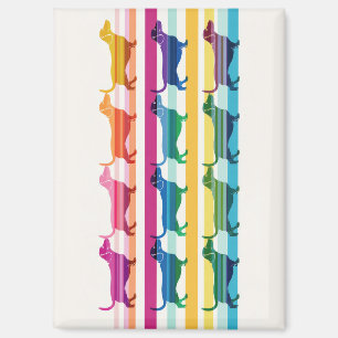 Colourful Dachshund Pattern Retro Stripes Magnet