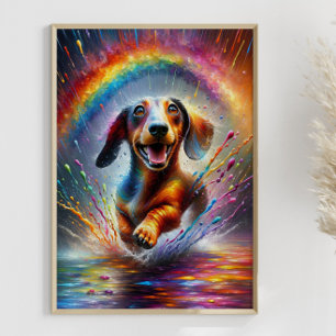 Colourful Dachshund Rainbow Splatter Weener Dog Poster