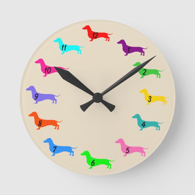 Colourful Dachshund Wall Clock (Front)