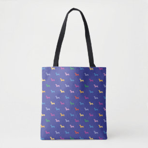 Colourful Dachshunds Pattern Blue Tote Bag