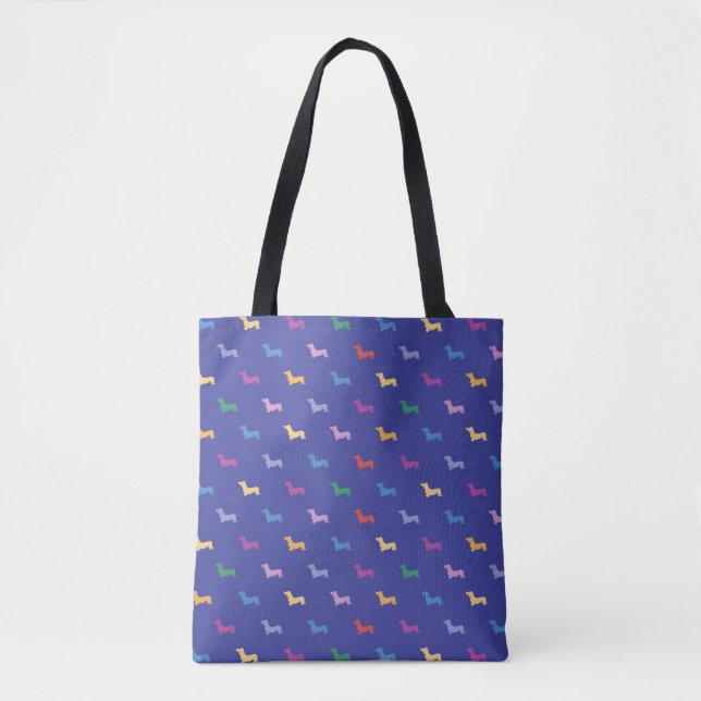 Colourful Dachshunds Pattern Blue Tote Bag (Front)