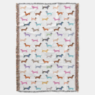 Colourful Dachshunds Pattern Cute Sausage Dogs Throw Blanket