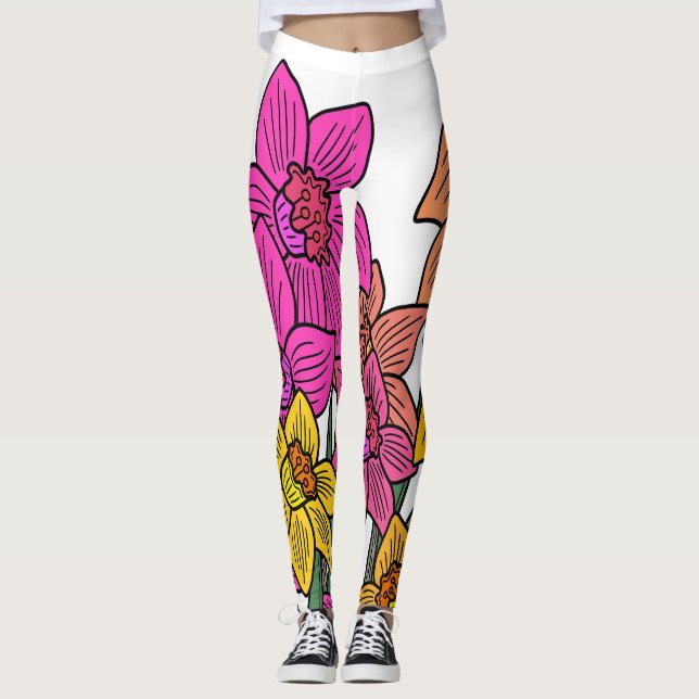 Colourful Daffodils Flowers Design Leggings (Front)