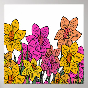 Colourful Daffodils Flowers Design Poster