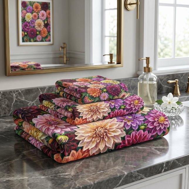 Colourful Dahlia Flowers Bath Towel Set (Creator Uploaded)
