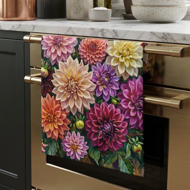 Colourful Dahlia Flowers Kitchen Towel (Creator Uploaded)