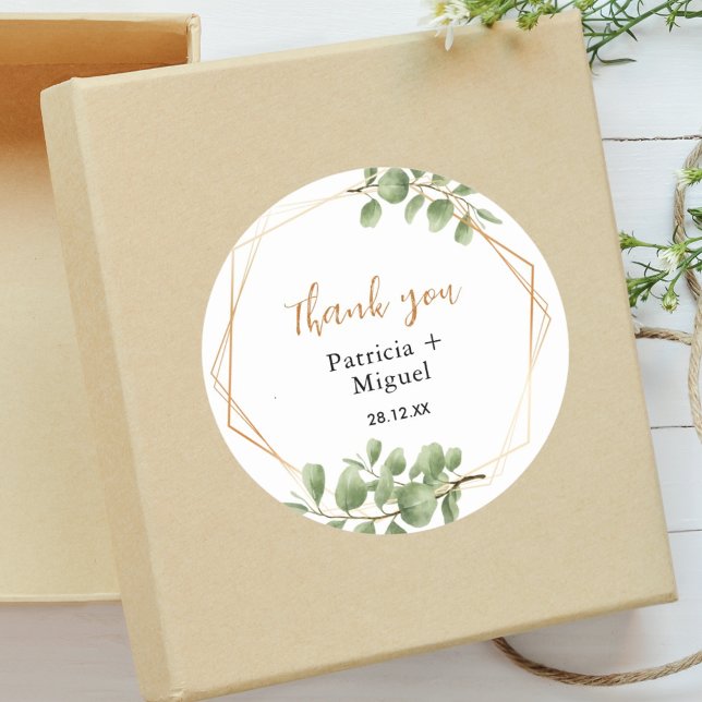 Colourful Dainty Botanical Leaf Wedding Thank You  Classic Round Sticker (Creator Uploaded)