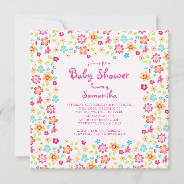 Colourful Dainty Flowers  Baby Shower Invitations (Front)