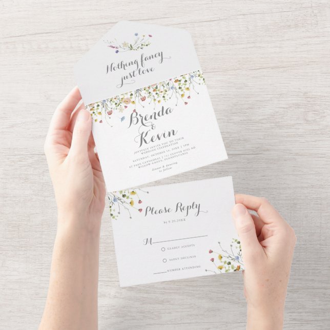 Colourful Dainty Nothing Fancy Just Love Wedding  All In One Invitation (Tearaway)
