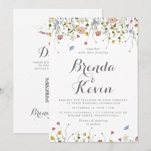 Colourful Dainty Wild Back and Front Wedding  Invitation (Front/Back)