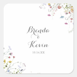 Colourful Dainty Wild Flower Wedding Envelope Seal