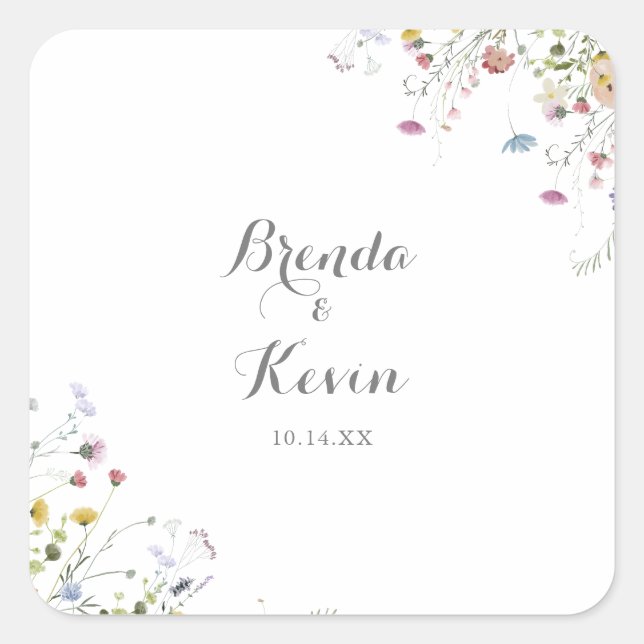 Colourful Dainty Wild Flower Wedding Envelope Seal (Front)