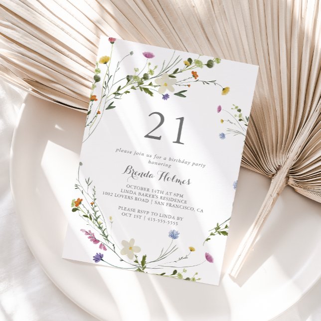 Colourful Dainty Wild Flowers 21st Birthday Party Invitation (Creator Uploaded)